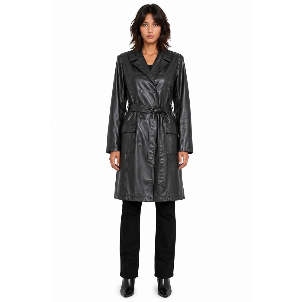 1990s Rave 4 Real Black Coated Stretch Trench Coat Women’s M/L